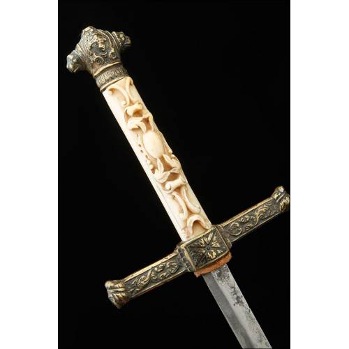 Antique Steel Dagger with Ivory and Brass Hilt. Spain, XIX Century