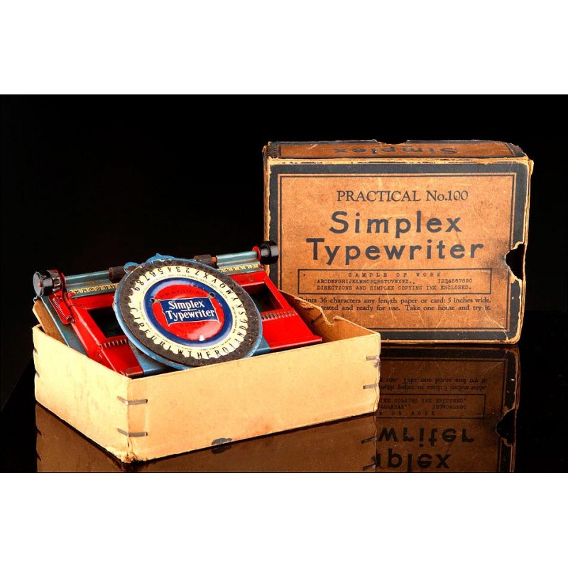 Máquina de Escribir de Bolsillo Simplex Nº 100, Fabricada en Nueva York en 1900. En su Caja Original