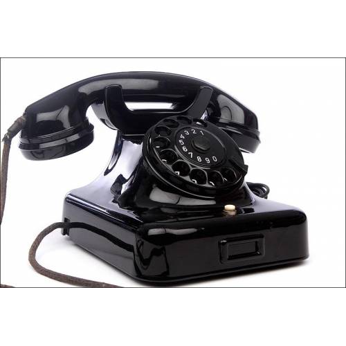 Elegant German Black Bakelite Telephone, 1950's. Adapted to Current Line. Working