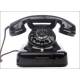 Elegante Teléfono Alemán de Baquelita Negra, Años 50. Adaptado a Línea Actual. Funcionando
