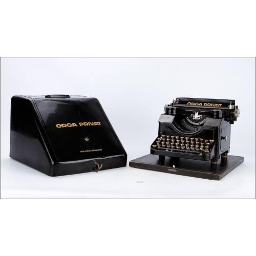Beautiful Antique Orga Privat Typewriter with Original Cover. Germany, Circa 1923