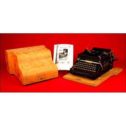 Decorative typewriter Ideal A2. Germany, 1904. With Wooden Guard Box.