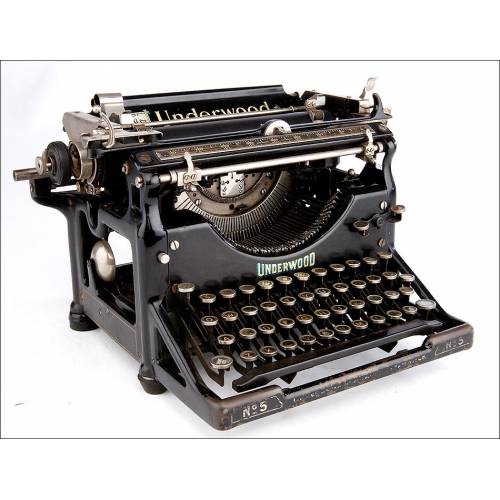 Impresionante Máquina de Escribir Underwood Nº5, Funcionando. EEUU, 1925