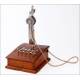 Antique Solid Wood and Chrome Plated Metal Switchboard Telephone. France, Circa 1900