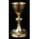 Fantastic Solid Silver Chalice with Paten and Case. France, Late 19th Century