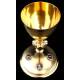 Fantastic Solid Silver Chalice with Paten and Case. France, Late 19th Century