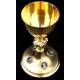 Fantastic Solid Silver Chalice with Paten and Case. France, Late 19th Century