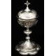 Impressive Solid Silver Eucharistic Ciborium. France, XIX Century