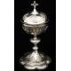 Impressive Solid Silver Eucharistic Ciborium. France, XIX Century