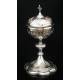 Impressive Solid Silver Eucharistic Ciborium. France, XIX Century