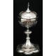 Impressive Solid Silver Eucharistic Ciborium. France, XIX Century