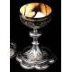 Impressive Solid Silver Eucharistic Ciborium. France, XIX Century