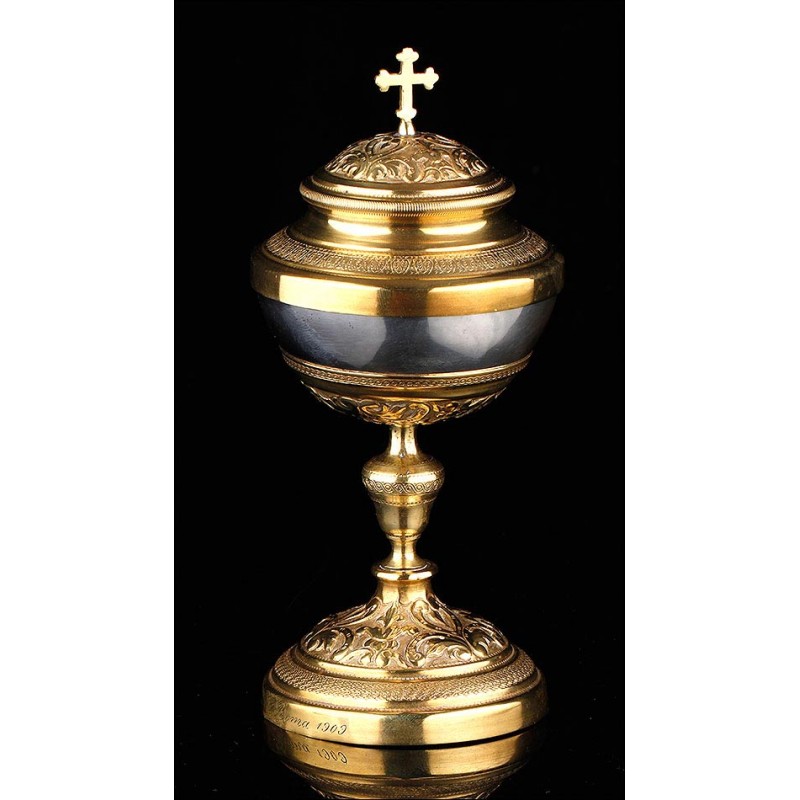 Antique Solid Silver and Brass Liturgical Ciborium. Rome, 1909