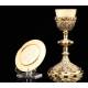 Antique Silver Chalice with Rubies and Enamels. France, XIX Century