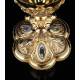 Antiguo Cáliz de Plata con Rubíes y Esmaltes. Francia, Siglo XIX