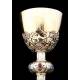 Magnificent Solid Silver Chalice with Precious Stones. France, XIX Century