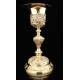 Important Bishop's Chalice in Solid Silver with Carved Decoration. France, XIX Century