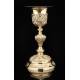 Important Bishop's Chalice in Solid Silver with Carved Decoration. France, XIX Century