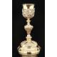 Important Bishop's Chalice in Solid Silver with Carved Decoration. France, XIX Century