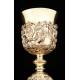 Important Bishop's Chalice in Solid Silver with Carved Decoration. France, XIX Century