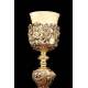 Important Bishop's Chalice in Solid Silver with Carved Decoration. France, XIX Century
