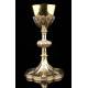Impressive Chalice with Paten in solid silver. France, XIX Century