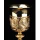 Antique French Solid Silver Chalice with Paten. France, 19th Century