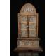 Antique Tabletop Triptych in Wood and Embossed Silver. Circa 1900