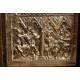 Antique Tabletop Triptych in Wood and Embossed Silver. Circa 1900