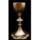 Beautiful Solid Silver Chalice and Paten Set with Embroidered Palia. France, XIX Century