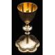 Beautiful Solid Silver Chalice and Paten Set with Embroidered Palia. France, XIX Century