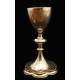 Beautiful Solid Silver Chalice and Paten Set with Embroidered Palia. France, XIX Century