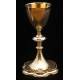 Beautiful Solid Silver Chalice and Paten Set with Embroidered Palia. France, XIX Century