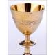 Fantastic Set of Chalice and Paten in Solid Silver Contrasted. France, XIX Century