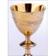 Fantastic Set of Chalice and Paten in Solid Silver Contrasted. France, XIX Century