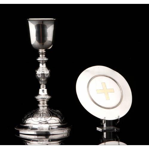Antique Solid Silver Chalice and Paten Set. France, XIX Century
