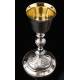 Antique Solid Silver Chalice and Paten Set. France, XIX Century