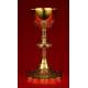 Elegant Antique Chalice in Solid Silver Gilt and Rhinestones, Circa 1870.