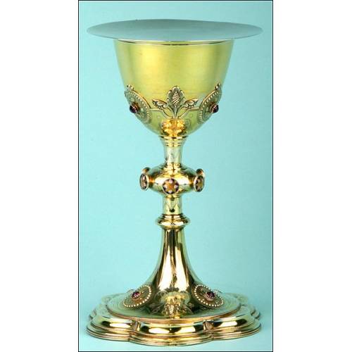 Chalice in Solid Silver Vermeil, Precious Stones and Enamels. France, XIX Century