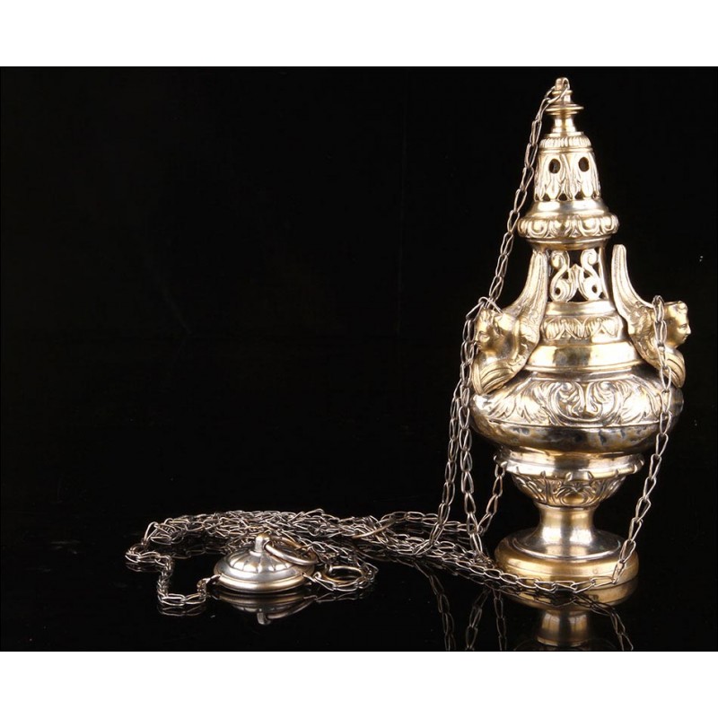 Antique Silver Plated Brass Church Censer in Excellent Condition. XIX Century