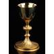 Antique Silver and Gilded Brass Chalice with Silver Paten. France, XIX Century