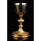 Antique Silver and Gilded Brass Chalice with Silver Paten. France, XIX Century
