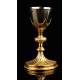 Antique Silver and Gilded Brass Chalice with Silver Paten. France, XIX Century