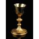 Antique Silver and Gilded Brass Chalice with Silver Paten. France, XIX Century