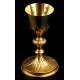 Antique Silver and Gilded Brass Chalice with Silver Paten. France, XIX Century