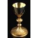 Antique Silver and Gilded Brass Chalice with Silver Paten. France, XIX Century