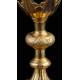 Antique Silver and Gilded Brass Chalice with Silver Paten. France, XIX Century