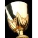 Antique Silver and Gilded Brass Chalice with Silver Paten. France, XIX Century