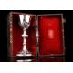 Antique Solid Silver Chalice and Paten. Original Case. France, XIX Century