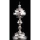 Precious Eucharistic Ciborium in Solid Silver with Contrasts. Barcelona, XIX Century